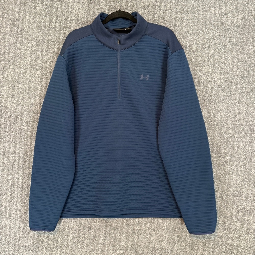 Under Armour Sweatshirt Mens 2XL‎ XXL Blue ColdGear Fleece 1/4 Zip Sweater